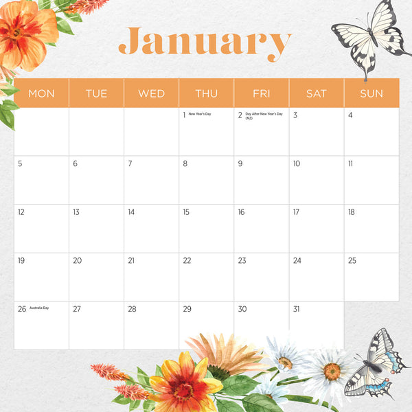 Butterflies 2026 Calendar January