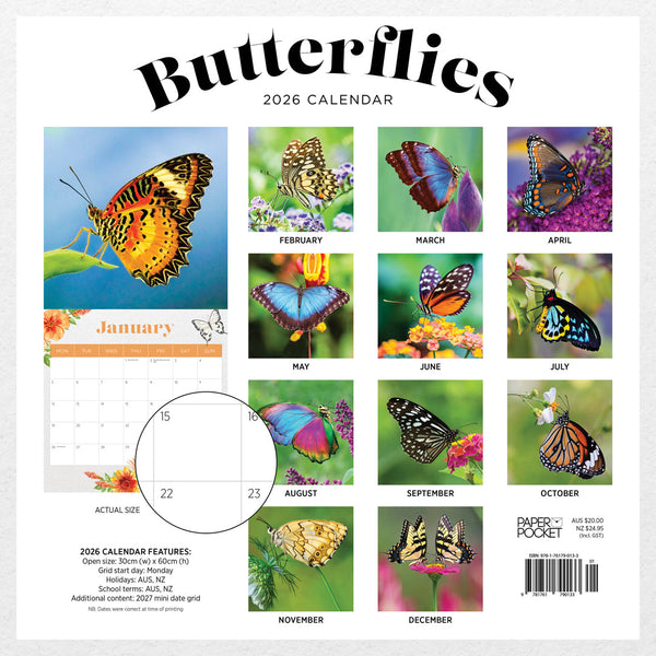 Butterflies 2026 Calendar Back Cover