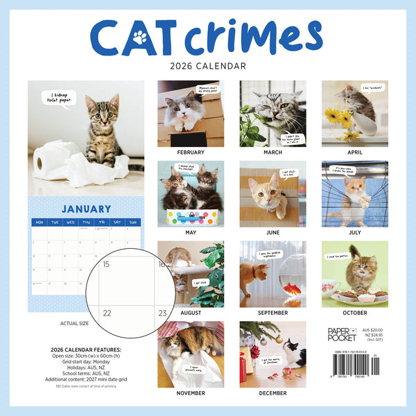 Cat Crimes 2026 Calendar Monthly Overview