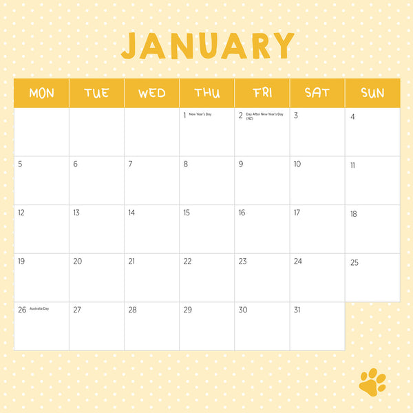 Cat Naps 2026 Calendar January