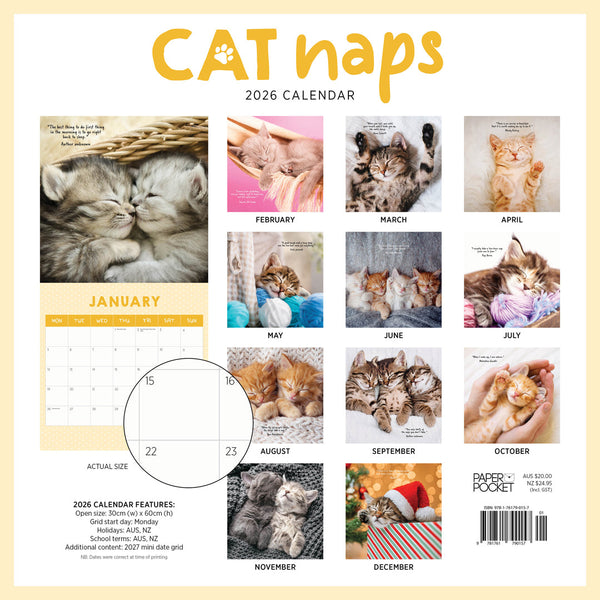 Cat Naps 2026 Calendar Monthly Overview