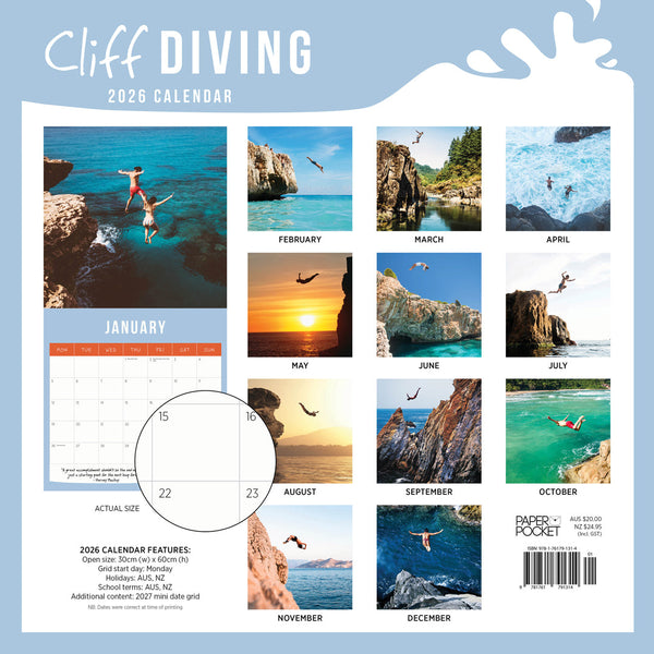 Cliff Diving 2026 Calendar Back Cover