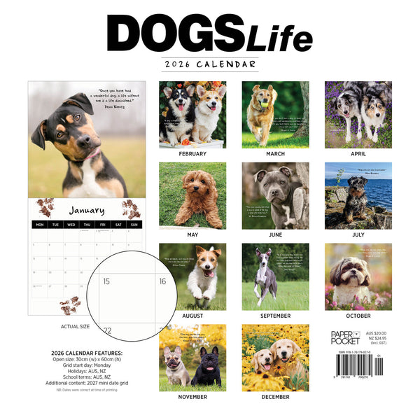 Dogs Life 2026 Calendar Monthly Overview