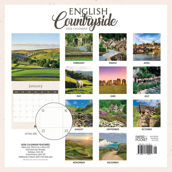 English Countryside 2026 Calendar Monthly Overview