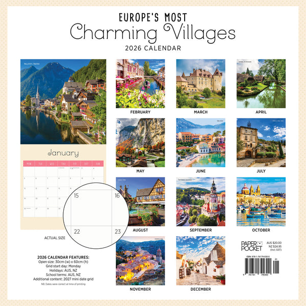 Europes Most Charming Villages 2026 Calendar Monthly Overview