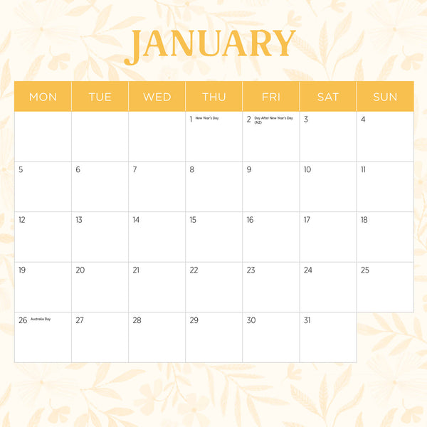 Flower Arrangements 2026 Calendar January