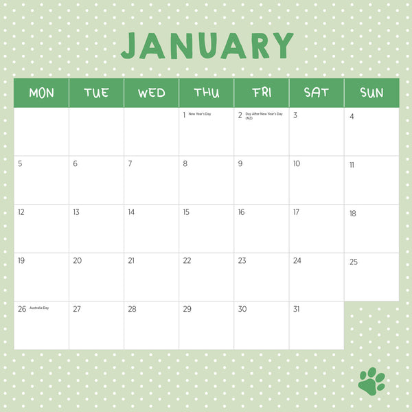 Fur Friends 2026 Calendar January