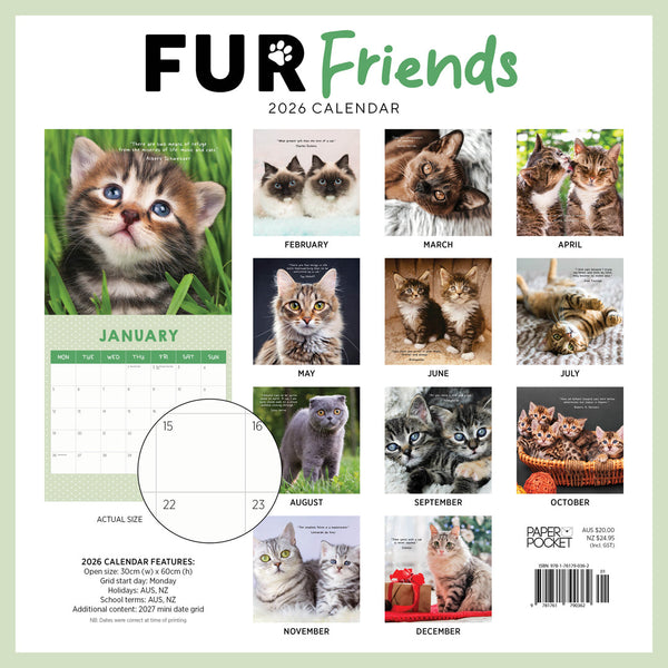Fur Friends 2026 Calendar Monthly Overview