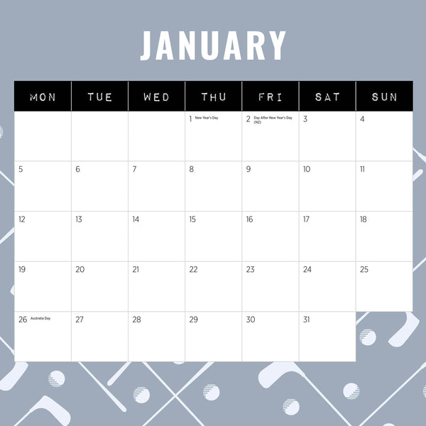Golf 2026 Calendar January