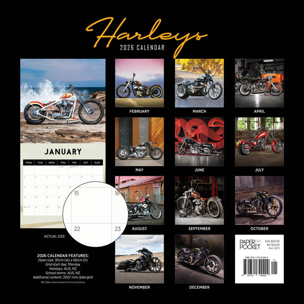 Harley Davidson 2026 Calendar Back Cover