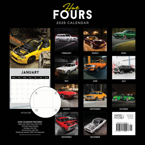 Hot Fours 2026 Calendar Monthly Overview