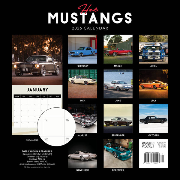 Hot Mustangs 2026 Calendar Monthly Overview