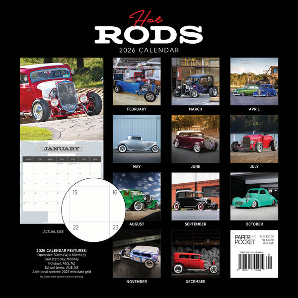 Hot Rods 2026 Calendar Monthly Overview