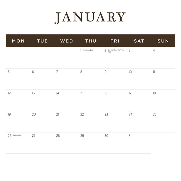 Illustrated Botanicals 2026 Calendar January