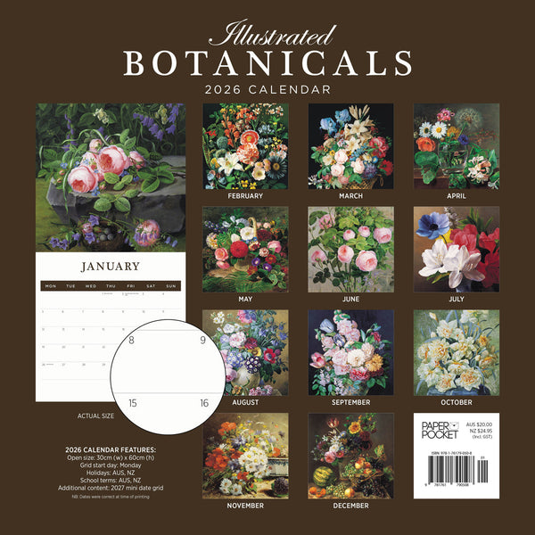 Illustrated Botanicals 2026 Calendar Monthly Overview