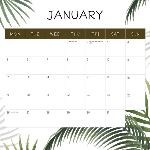 Island Life 2026 Calendar January