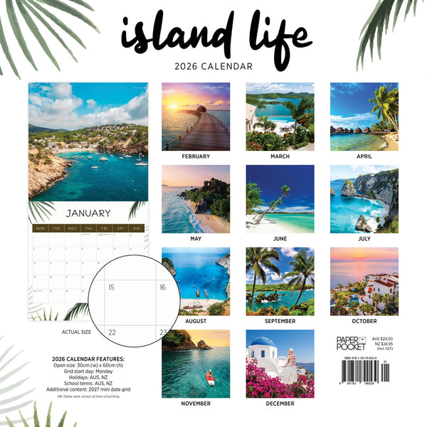 Island Life 2026 Calendar Monthly Overview