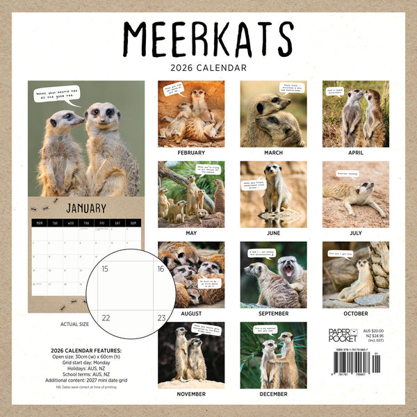 Meerkats 2026 Calendar Back Cover
