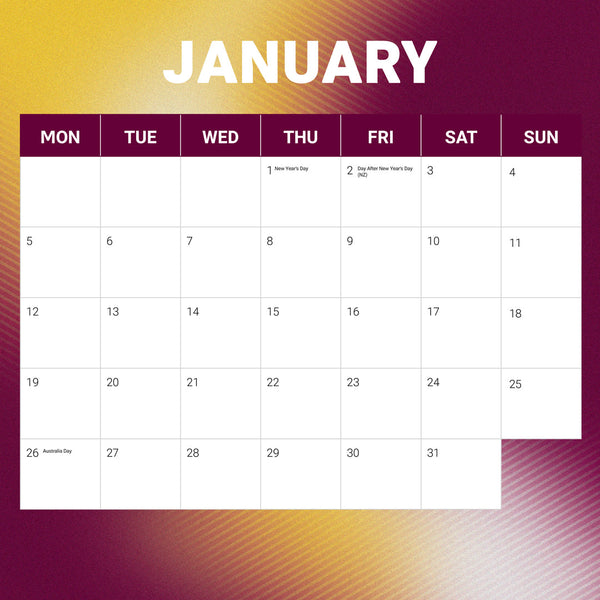 Nrl Brisbane Broncos 2026 Calendar January