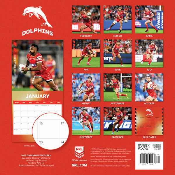 Nrl Dolphins 2026 Calendar Monthly Overview