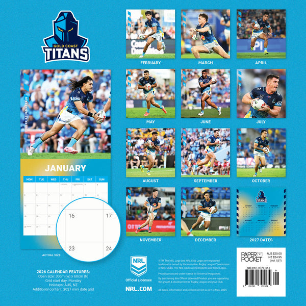 Nrl Gold Coast Titans 2026 Calendar Monthly Overview