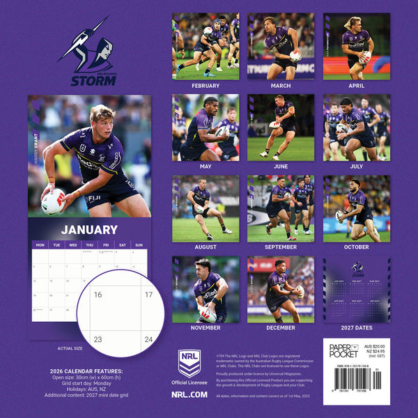 Nrl Melbourne Storm 2026 Calendar Monthly Overview