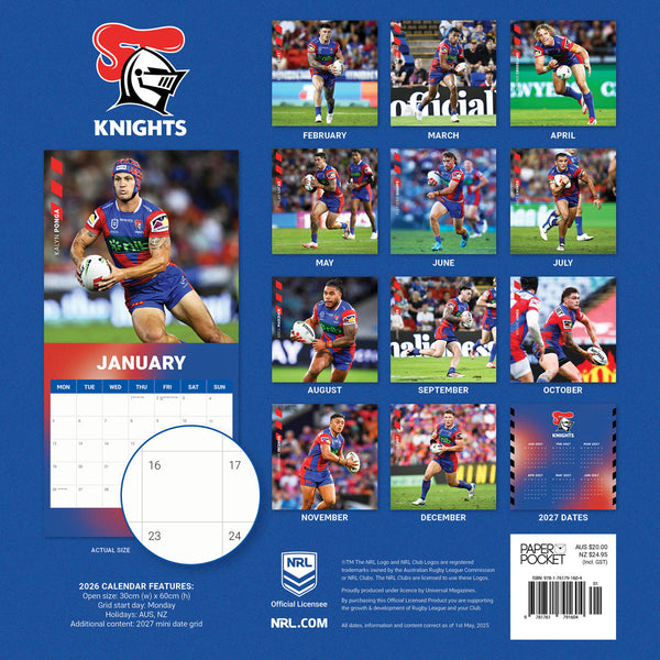 Nrl Newcastle Knights 2026 Calendar Monthly Overview