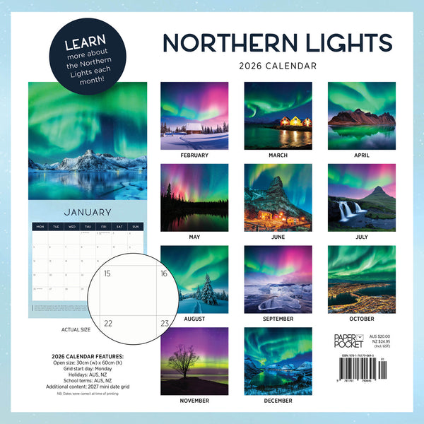 Northern Lights 2026 Calendar Monthly Overview