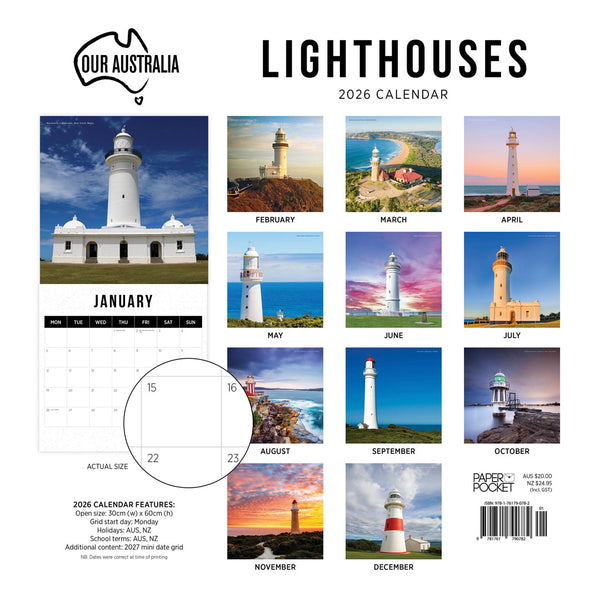 Our Australia Lighthouses 2026 Calendar Monthly Overview