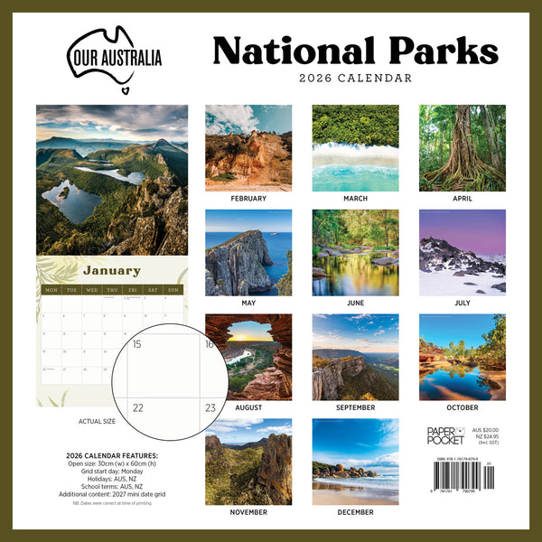 Our Australia National Parks 2026 Calendar Monthly Overview