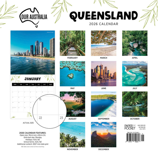 Our Australia Queensland 2026 Calendar Monthly Overview