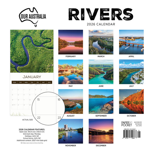 Our Australia Rivers 2026 Calendar Monthly Overview