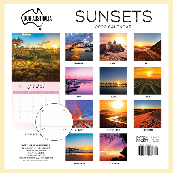 Our Australia Sunsets 2026 Calendar Monthly Overview