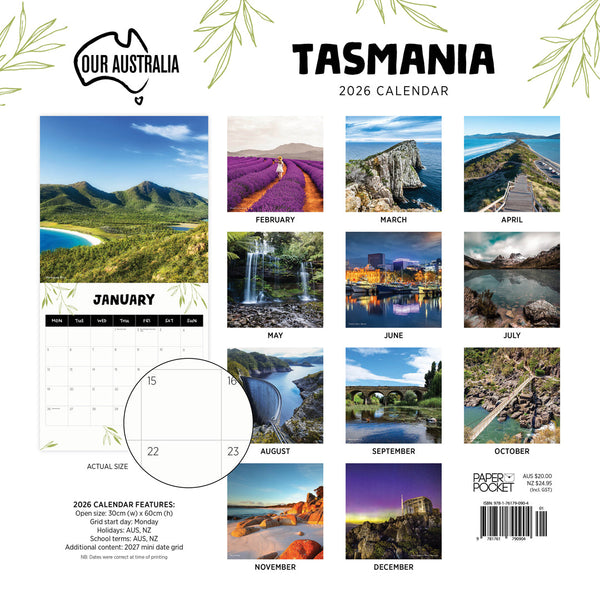 Our Australia Tasmania 2026 Calendar Monthly Overview