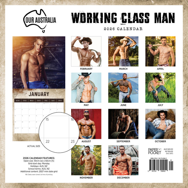 Our Australia Working Class Man 2026 Calendar Monthly Overview