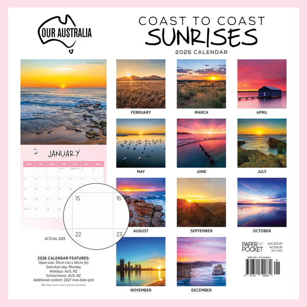 Our Australia Coast To Coast Sunrises 2026 Calendar Monthly Overview