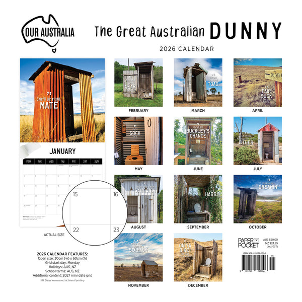 Our Australia Dunnies 2026 Calendar Monthly Overview