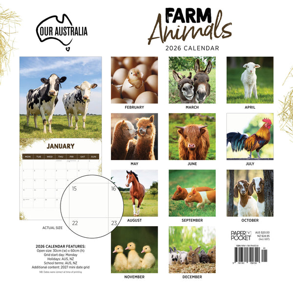 Our Australia Farm Animals 2026 Calendar Monthly Overview