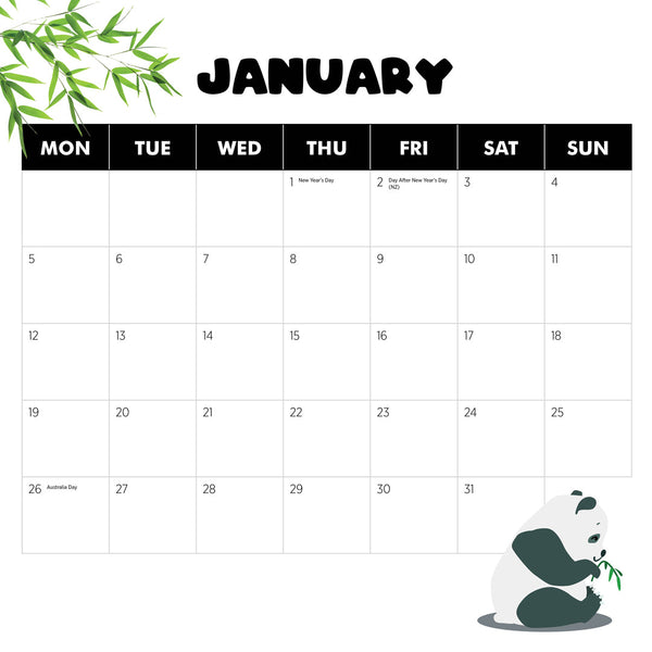 Pandas 2026 Calendar January