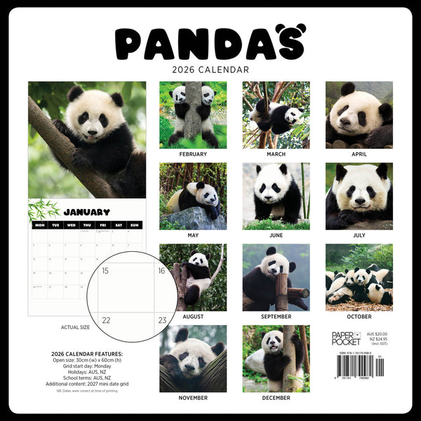 Pandas 2026 Calendar Back Cover