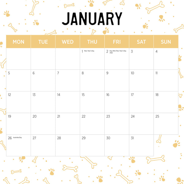 Puppies 2026 Calendar January