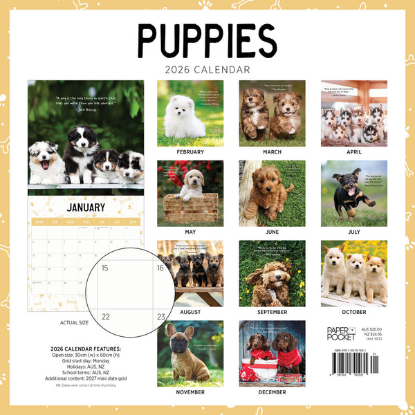 Puppies 2026 Calendar Back Cover
