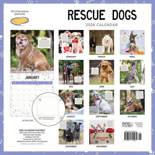 Rescue Dogs 2026 Calendar Monthly Overview