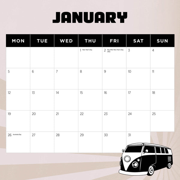 Retro Vans 2026 Calendar January