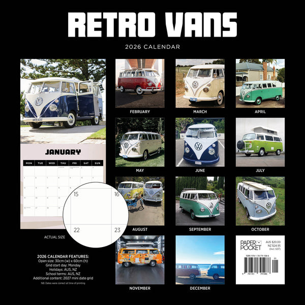 Retro Vans 2026 Calendar Monthly Overview