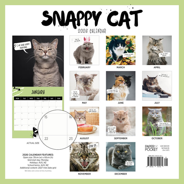 Snappy Cat 2026 Calendar Monthly Overview