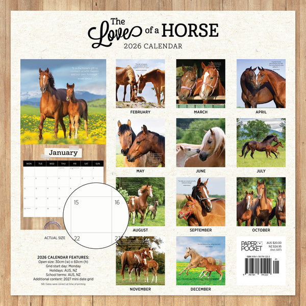 The Love Of A Horse 2026 Calendar Monthly Overview