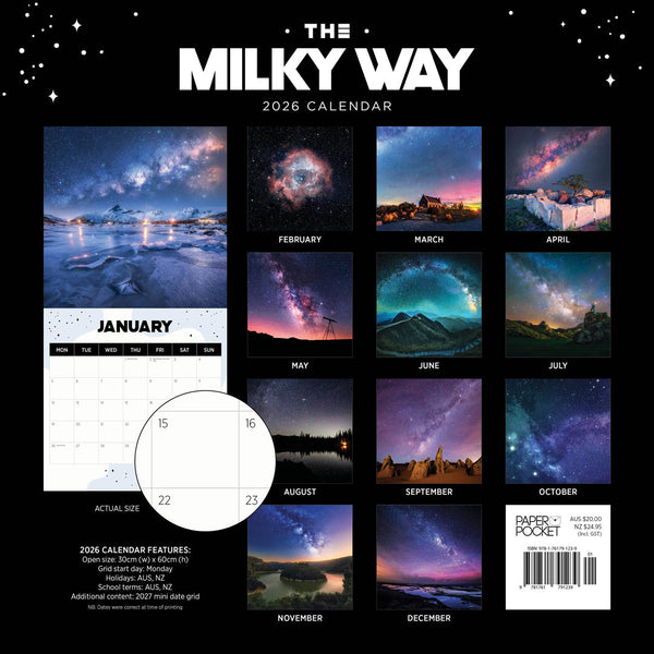 The Milky Way 2026 Calendar Monthly Overview