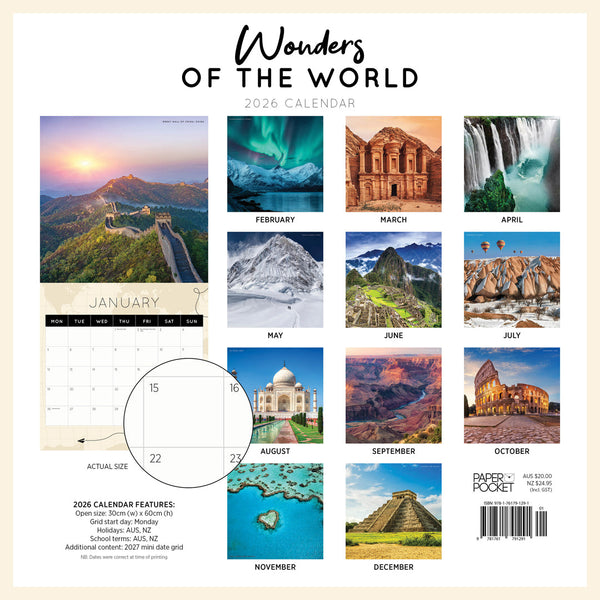 Wonders Of The World 2026 Calendar Monthly Overview