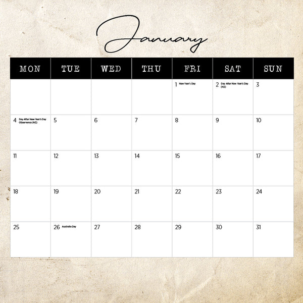 19th Century Australia Calendar 2027